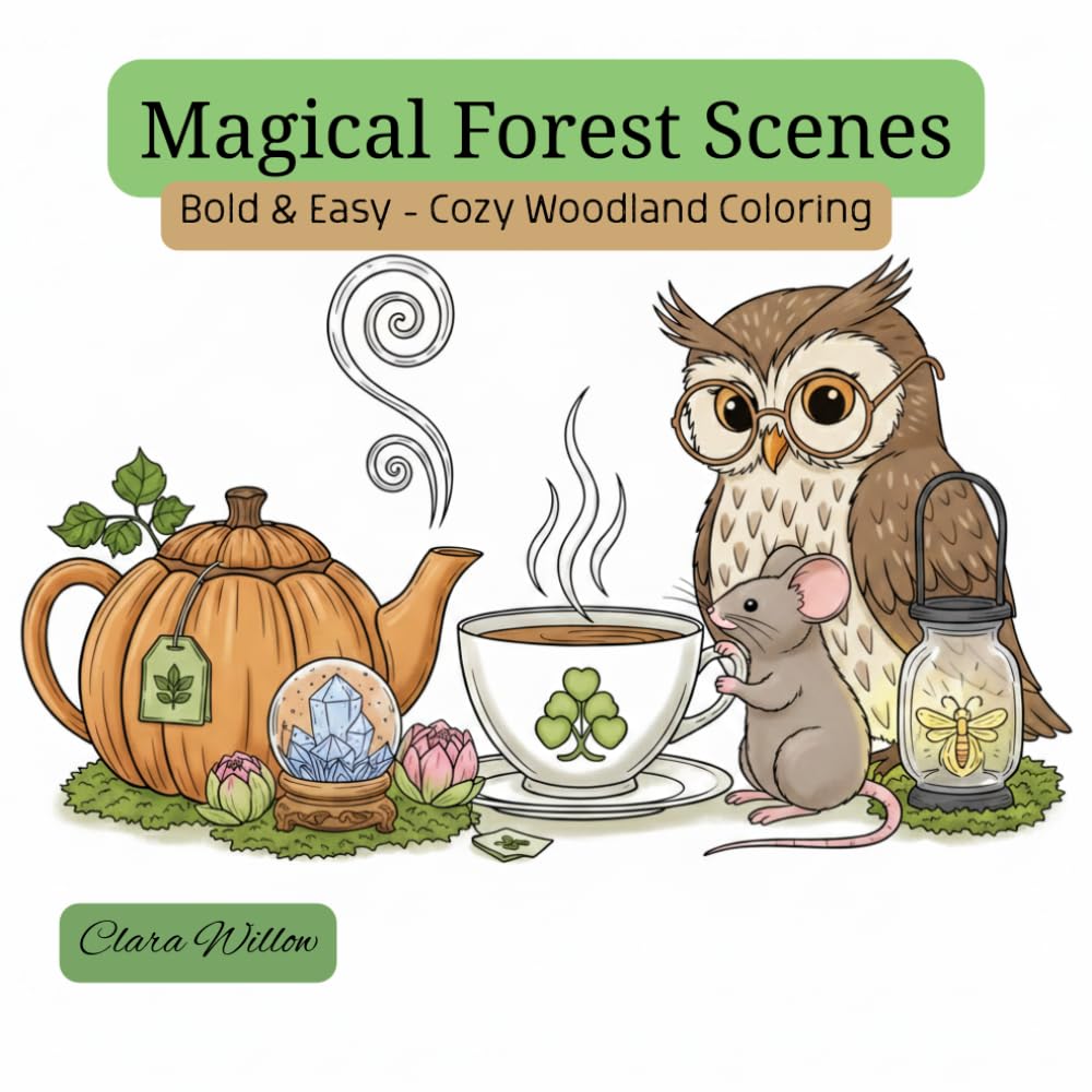 Magical Forest Scenes: Bold & Easy – Cozy Woodland Coloring (Animals and fantastic creatures)