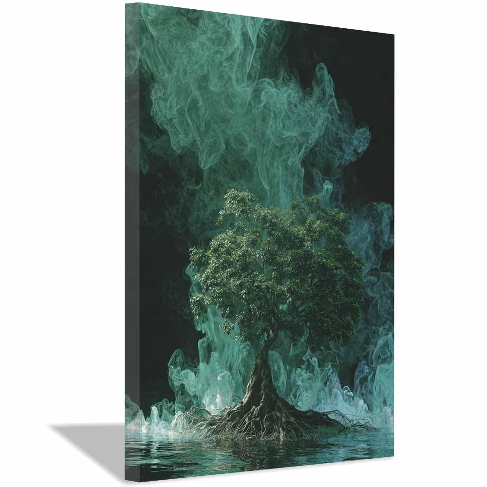 HOQIU Wall Pictures Starry Glow Tree tree poster, landscape wall art, for Living Room Bedroom Bathroom.(Multicolor)-60x80cm Framed