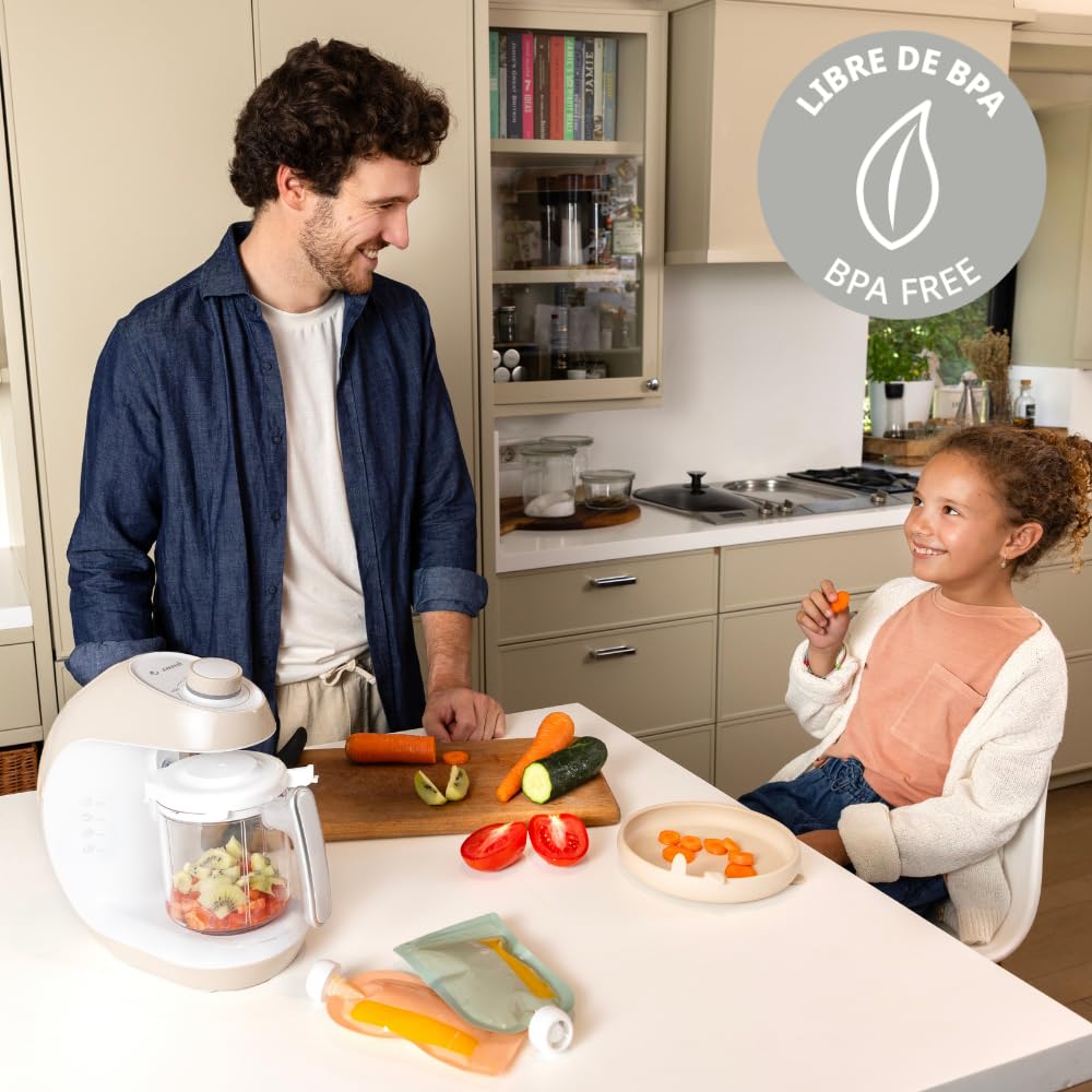 Jané Chefkiss, Robot Cocina Bebé, Multifunción 7 en 1, Procesador Alimentos, Cocina al Vapor, Descongela, Recalienta, Esteriliza, Bate, Mezcla