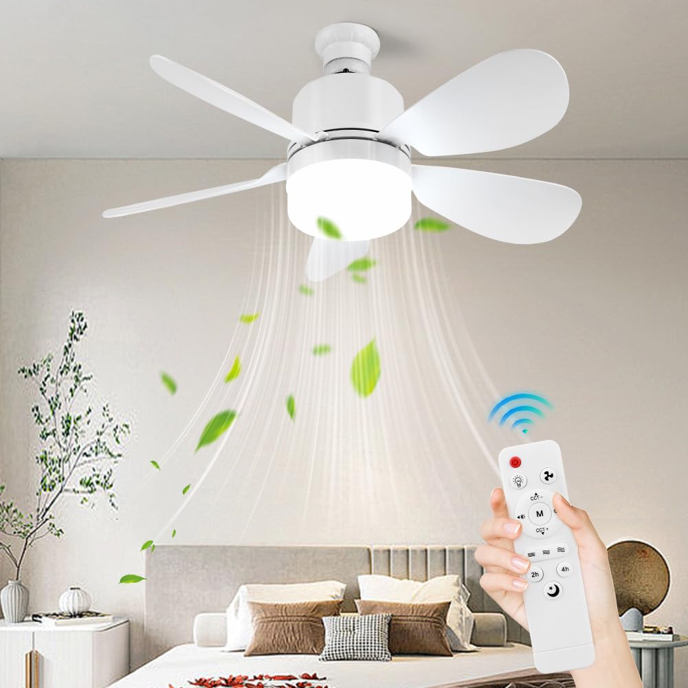 VIMAZ Ceiling Fans with Lights and Remote,LED Ceiling Fan Light with 5 Blades,3 Speeds,3 Dimmable Colors 3000K-6500K,Timer,E27 Fan Lights Ceiling for Bedroom (16.5")