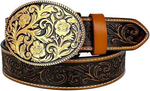 TOPACC Cinturones occidentales de cuero genuino para mujer y hombre, vaquera, vaquera, campo, rodeo, hebilla, pantalones vaqueros, vestidos
