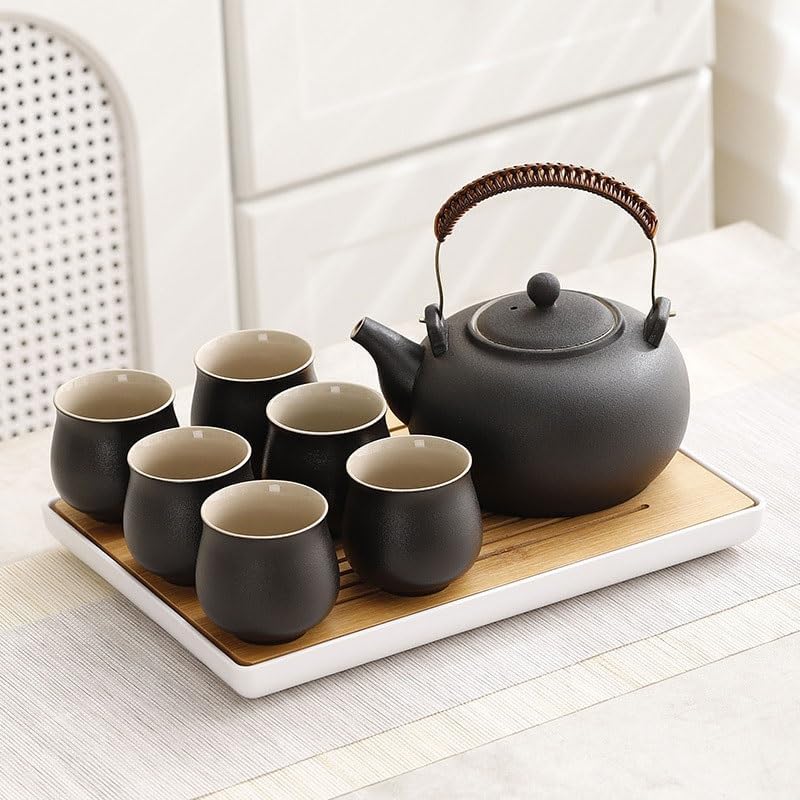 Ceramic Frosted Coarse Earthenware Tea Set Complete of Large Capacity Teapots Cups