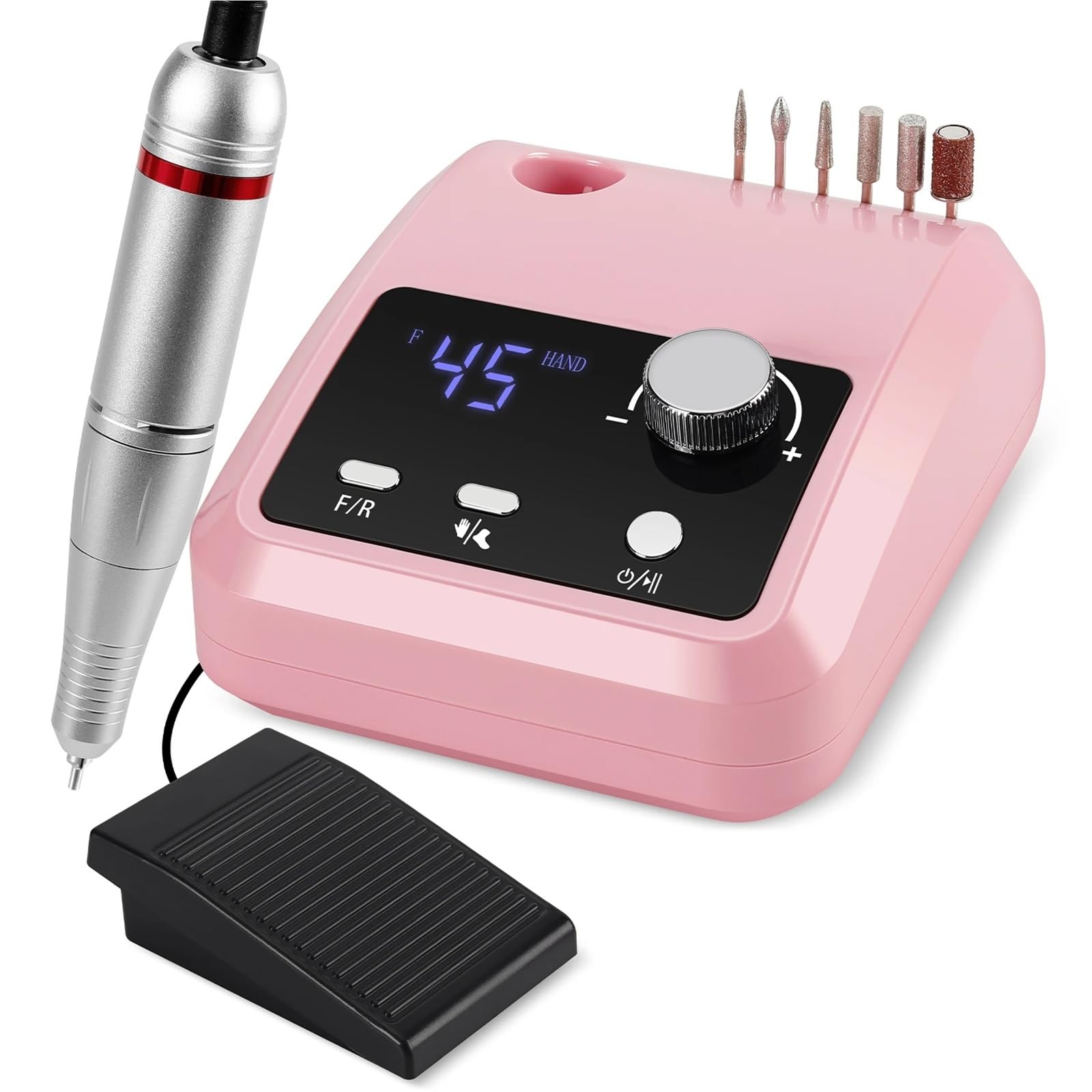 Elektrisches Nagelbohrer-Set mit 45.000 U/min for Acryl-, Gel- und Dip-Puder-Nägel, professionelle Nagelfeilenmaschine for Maniküre Pediküre(Pink)
