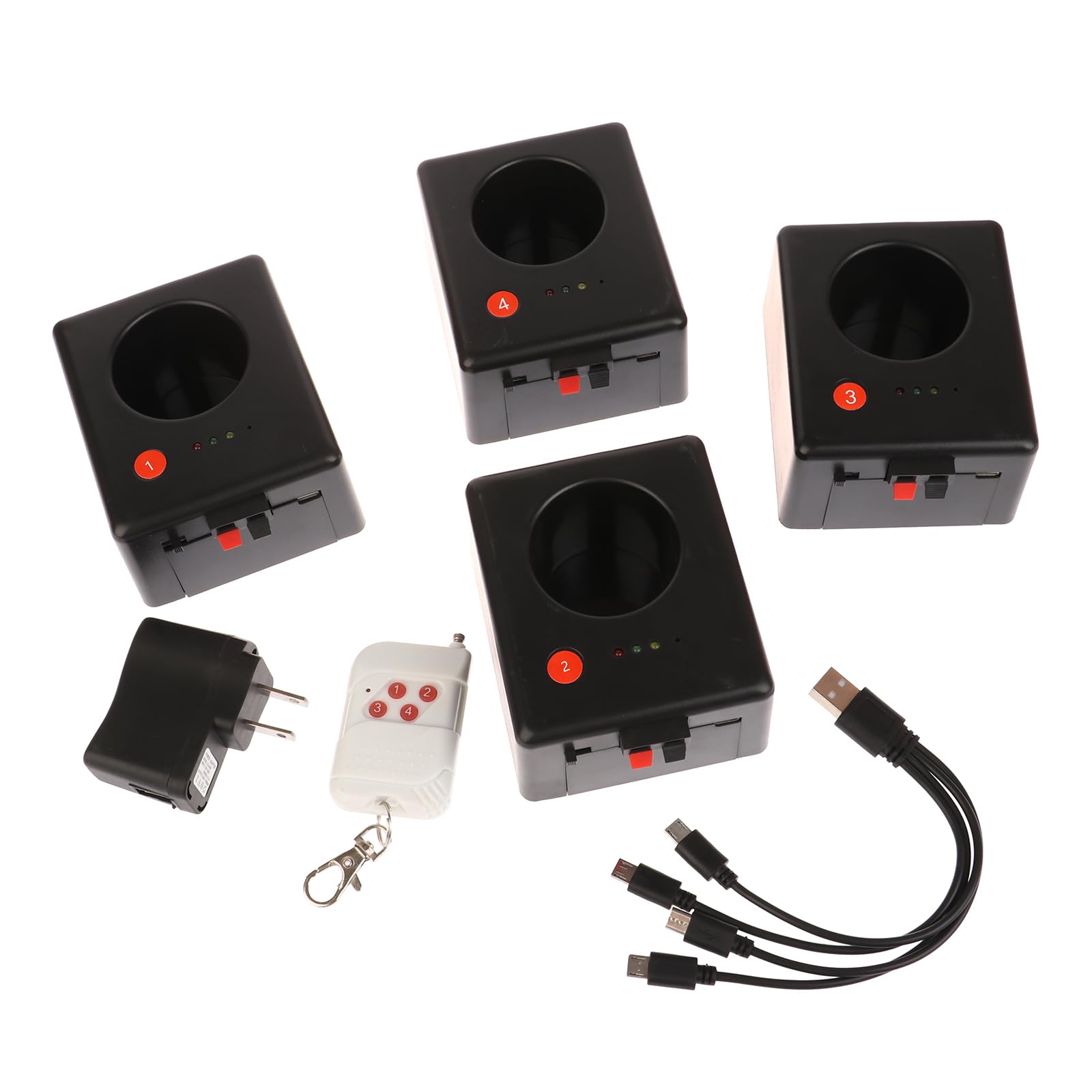 Set di 4 mini macchine piro senza fili, fuochi d'artificio a fontana fredda, cassaforte per interni, riutilizzabili, con telecomando per feste DJ.