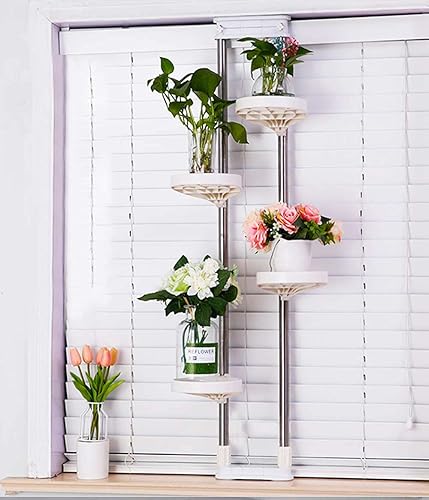 Miniatura 2 de BAOYOUNI Soporte para plantas de interior con ventana, estante de almacenamiento de metal con doble poste, soporte para macetas, estante para