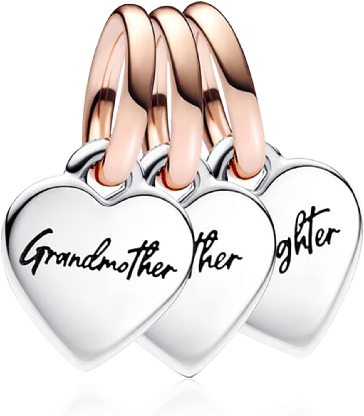 Grandfather Grandmother Granddaughter Heart Pendant 3 Per Pack 925 Sterling Silver Charms Suitable for Women's Bracelets Necklaces For Family