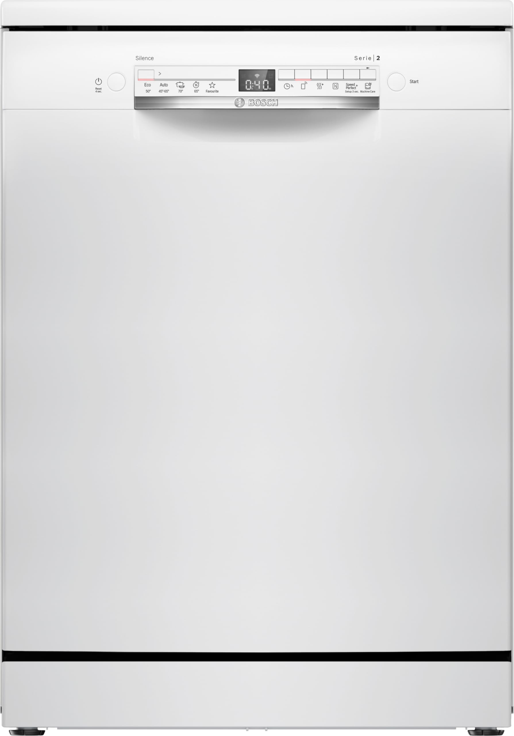 Bosch SMS2HTW08E Serie 2 zmywarka wolnostojąca, 60 cm, Smart Start, potwierdzona wydajność higieniczna, dodatkowe suszenie, ulubiony program, Silence on Demand, AquaStop, Home Connect, biała