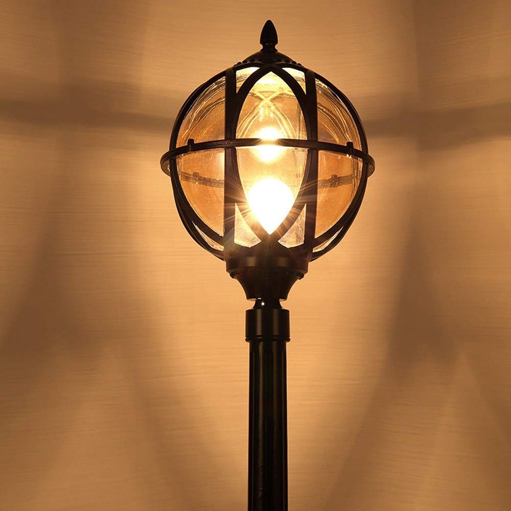 QUSYZD Lamp Post Lights Outdoor, Lamp Post Lights, Vintage Ip54 High Pole Globe Column Light Lantern Classic Outdoor Courtyard Waterproof Street Light Aluminum Die-Casting Glas,Black-H: 1.65m