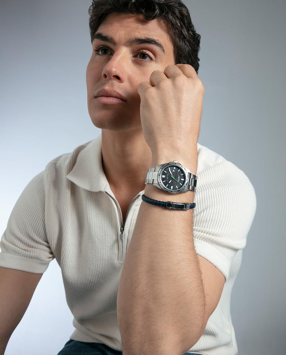 Viceroy Pulsera Hombre de Acero Inoxidable y Piel Trenzada - 21,5 cm - 75444P