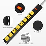 20 Amp Heavy Duty Power Strip, 8 Outlets 6FT 12AWG Extension Cord 6-20/T- Slot Plug 1200J Surge Protector with Switch, Wall Mount Metal Outlet for Industrial Shop Workbench Garage (5-15 Plug, 3FT)