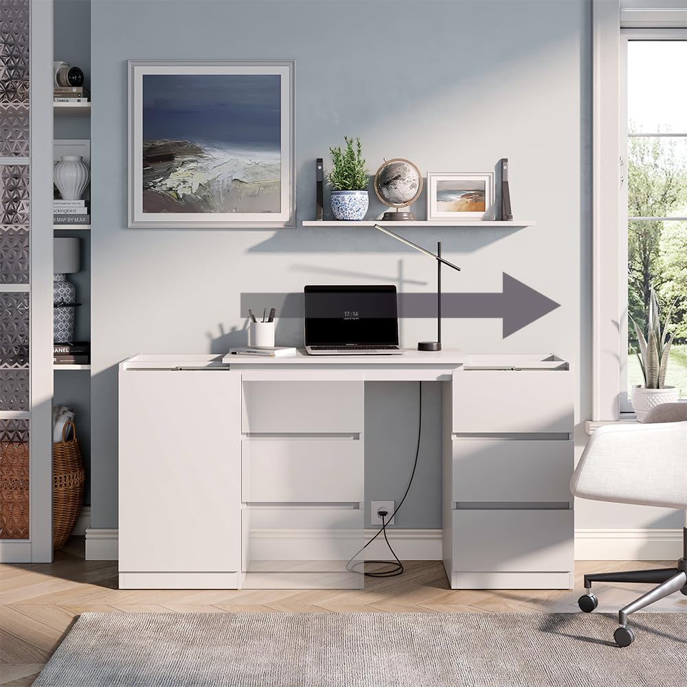Vicco Cómoda con función Escritorio Varino, Blanco, 80 x 75.5 cm | extensible