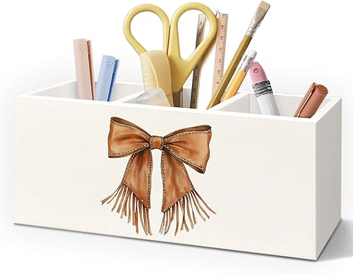 Coquette - Portalápices de madera con lazo occidental para accesorios de escritorio, decoración de oficina occidental, regalos retro de vaquera,