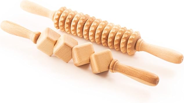 مجموعة تدليك Tuuli المضادة للسيلوليت مدلك 2 &times; 40 سم أسطوانة بمقبض ماديروترابي خشبي