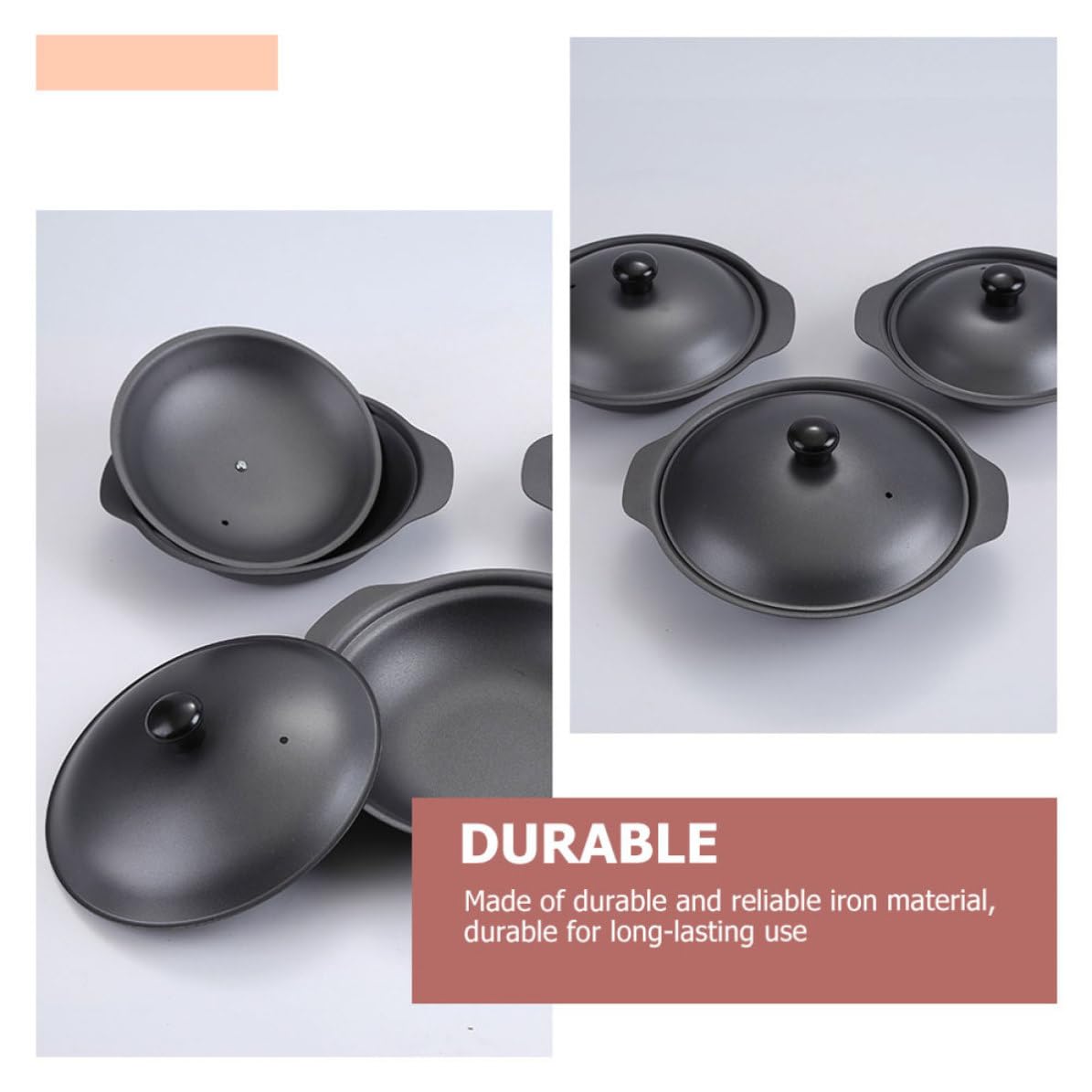 Cazuela de Cocina de Hierro Negro, Fondo Plano, Resistente