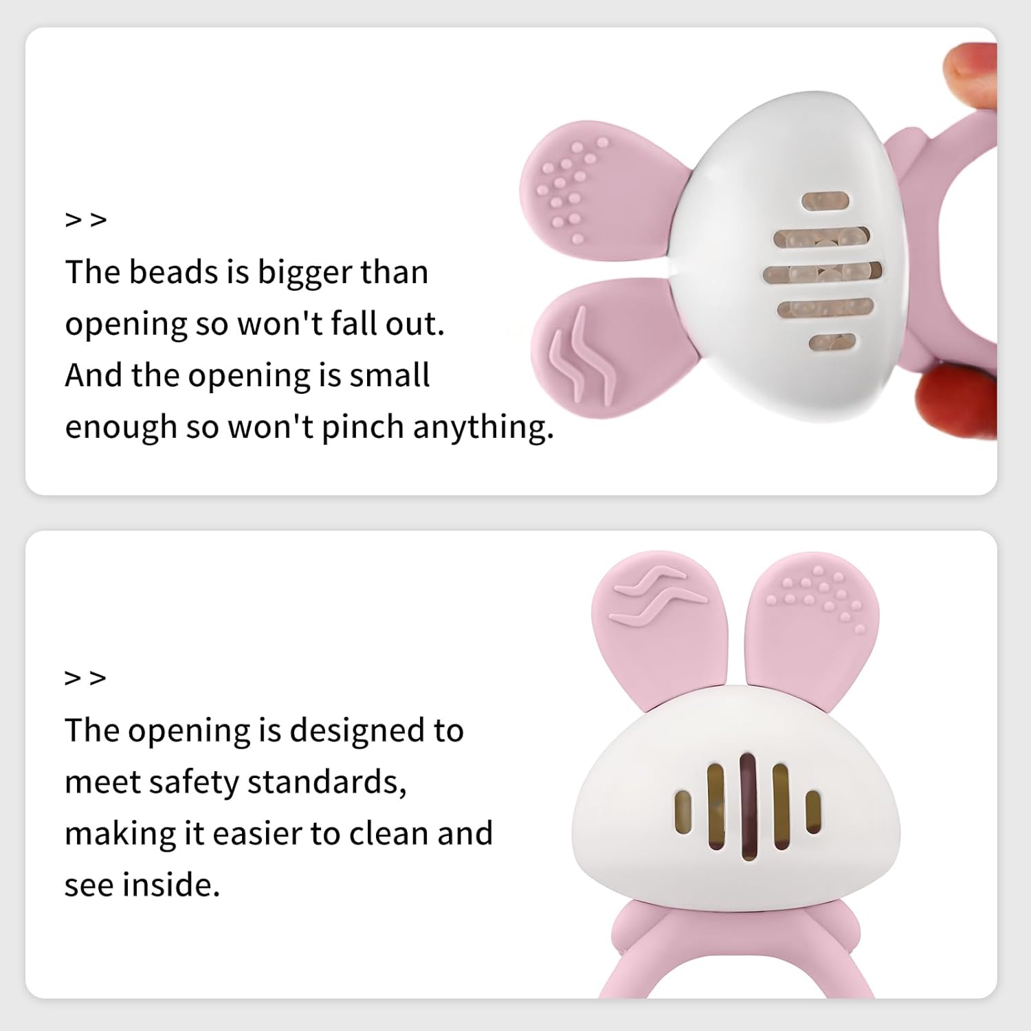 Baby's First Toy with Rattle, Teething Toys for Babies 3 Months+, Mombella Bunny Baby Teether Toys with Clip to Attach, Teething Relief Baby Chew Toys 6-12 Months, Pink