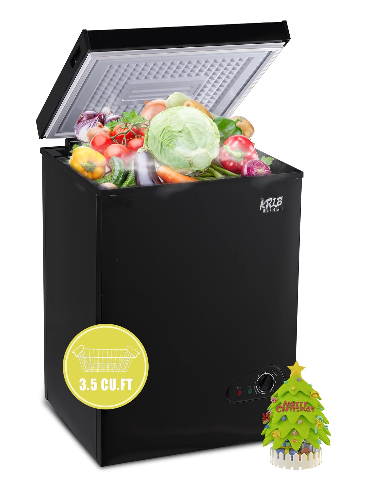Krib Bling 3.5 Cu.Ft Freestanding Chest Freezer with a Removable Basket, 7 Gears Temperature Control (-18F to -46F), Deep Freezer for House, Garage, Kitchen, Basement, Shop, Black on Fridge.com