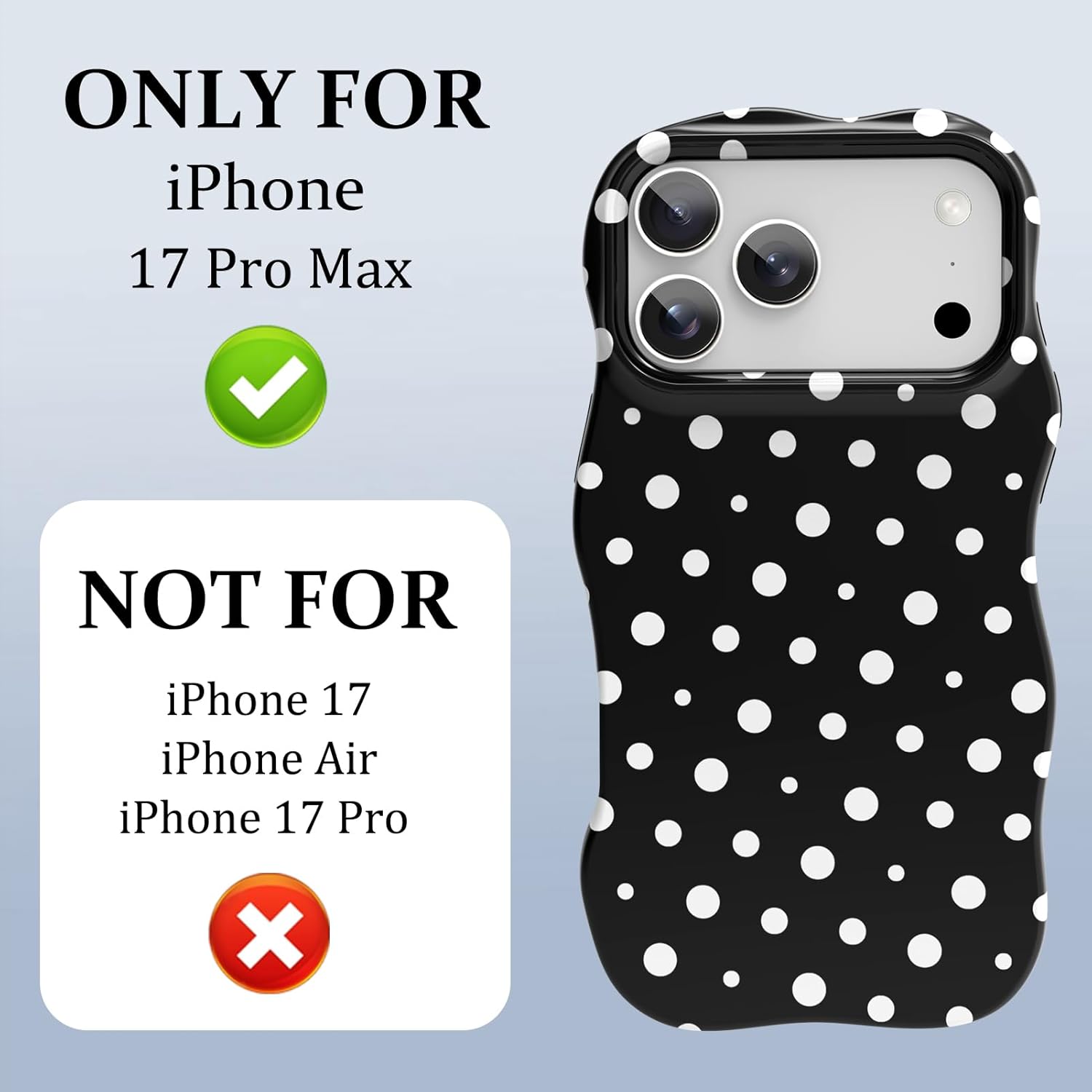 ZIYE Wave Design for iPhone 17 Pro Max Case, Cute Black Polka Dot Pattern for Women Girls Men 2 in 1 Shockproof Bumper Scratch Resistant Protective Cover