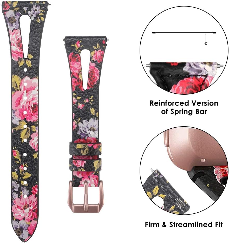 QIBOX Leather Bands Compatible with Fitbit Versa / Versa 2, Slim Vintage Leather Band Replacement Strap Women Man Wristband Accessories Compatible with Fitbit Versa 2 Smartwatch