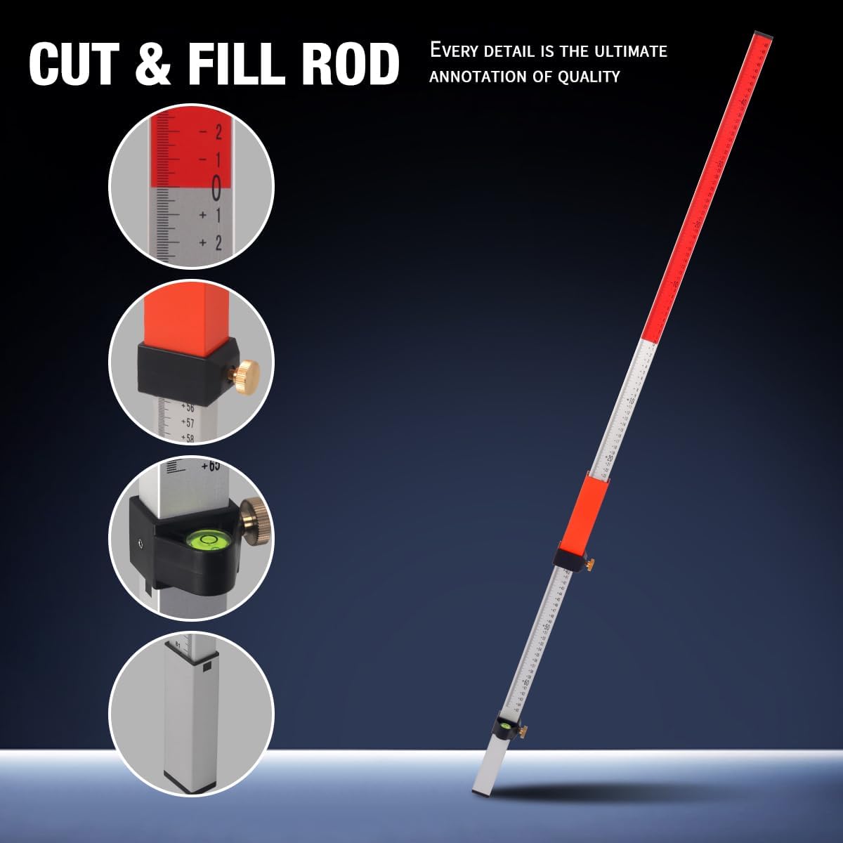 MOETER Laser Grade Rod - 2.4M Aluminum Grade Stick for Rotary Laser Level with Twist Lock, Bubble Level & Carry Bag