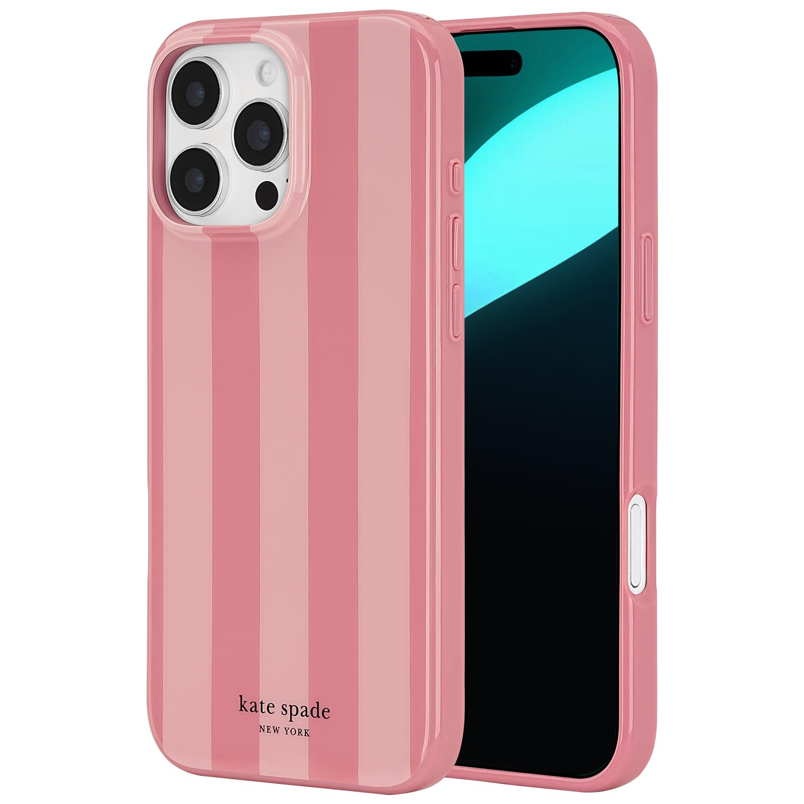 kate spade new york iPhone 16 Pro Max Case - Compatible with MagSafe - Designer Phone Case - Stripe Rose Coral