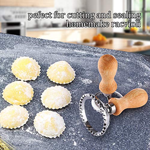 Ravioli Cutter Stamp Set Maker - Stainless Steel Ravioli Roller Wheel & 3PSC Pasta Mold for Dumplings, Lasagna, Pierogi, Round & Square