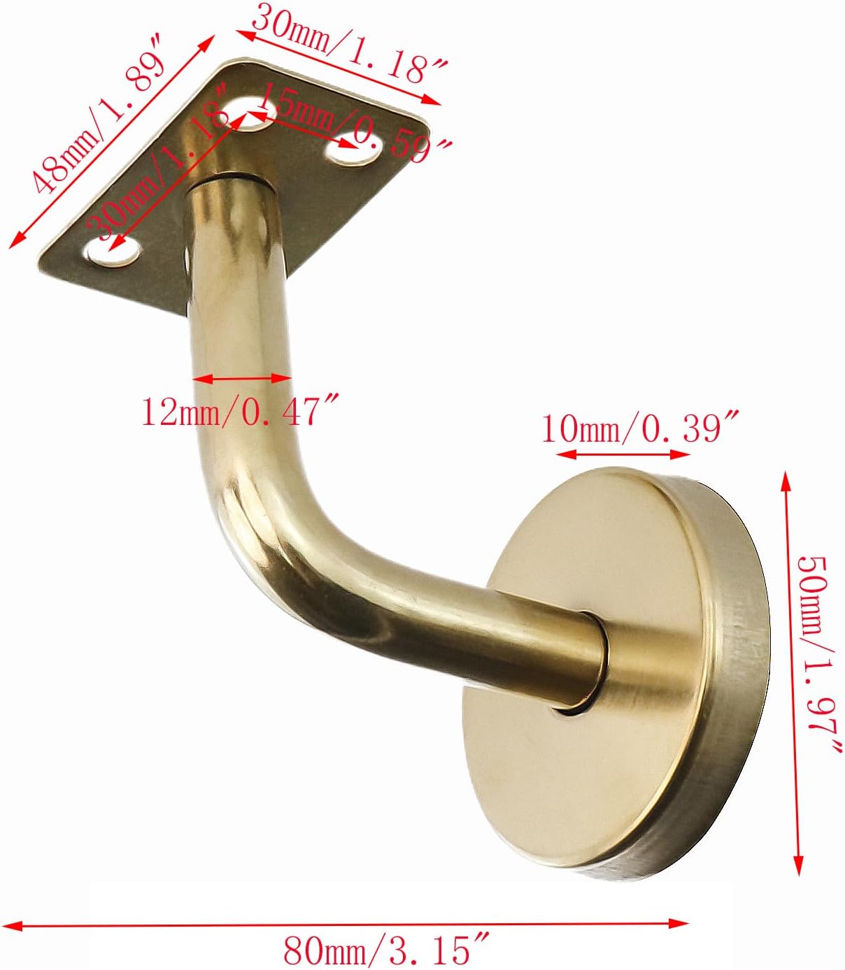 5pcs Stainless Steel Handrail Brackets, Gold, Flat Mounting Plate | Wall Mounted Square Staircase Handrail Railing Holders, Gold Stairway Armrest Brackets, with Base Cover and Screws