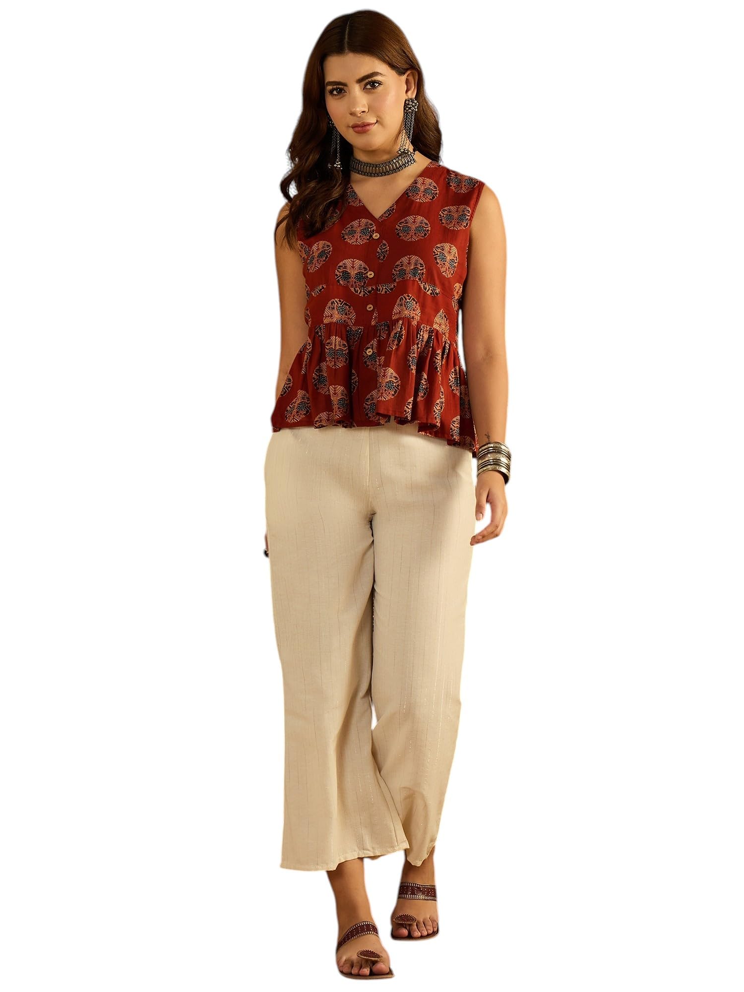 Stylum Women's Maroon Ethnic Printed Pure Cotton Co-Ord Set | Co Ord Set for Women Cotton-image-41