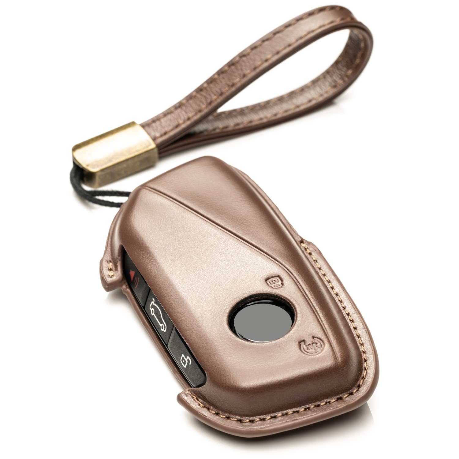 Vitodeco 3D Leather Smart Key Fob Case Compatible with BMW X5, BMW X6, BMW X2, BMW i5 2024-up, BMW X7, BMW X1, BMW 3 Series, BMW 7 Series, BMW iX, BMW i4, BMW i5, BMW i7 2023-up (4-Button, Mocha)