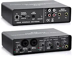 Interface de Audio, Placa de Audio, 24 BIT/192KHZ/48 V, Função de Monitor para Estúdio/Gravação Musical/Gravação Vocal/Jogos/Equipamentos para Gravação Musical, Etc
