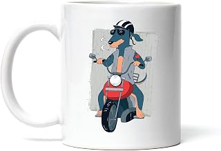 Unique Gift for Dachshund Lovers Dachshund on Motorcycle Design 11oz 15oz White Coffee Mug