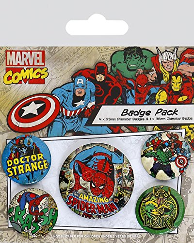 Marvel Retro - Badge Pack Spider-Man, 4 x 25 mm & 1 x 38 mm