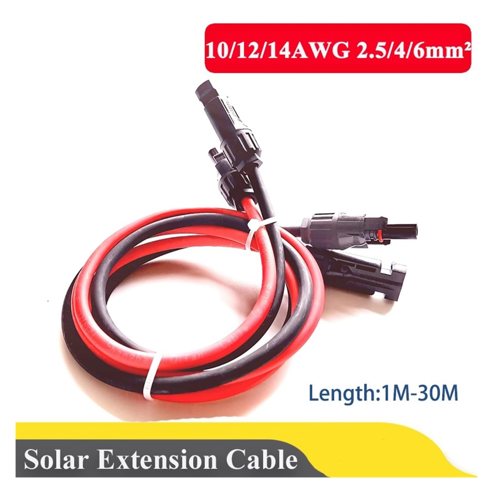 Wtyczka solarna 1 m, 2 m, 3 m, 5 m, 10 m, 20 m, 30 m, solarny kabel przyłączeniowy miedziany PV 2,5 mm2, 4 mm2, 6 mm2, z wtyczką, ocynkowany przewód miedziany 10, 12, 14AWG (14 AWG-2,5 mm2,3 m