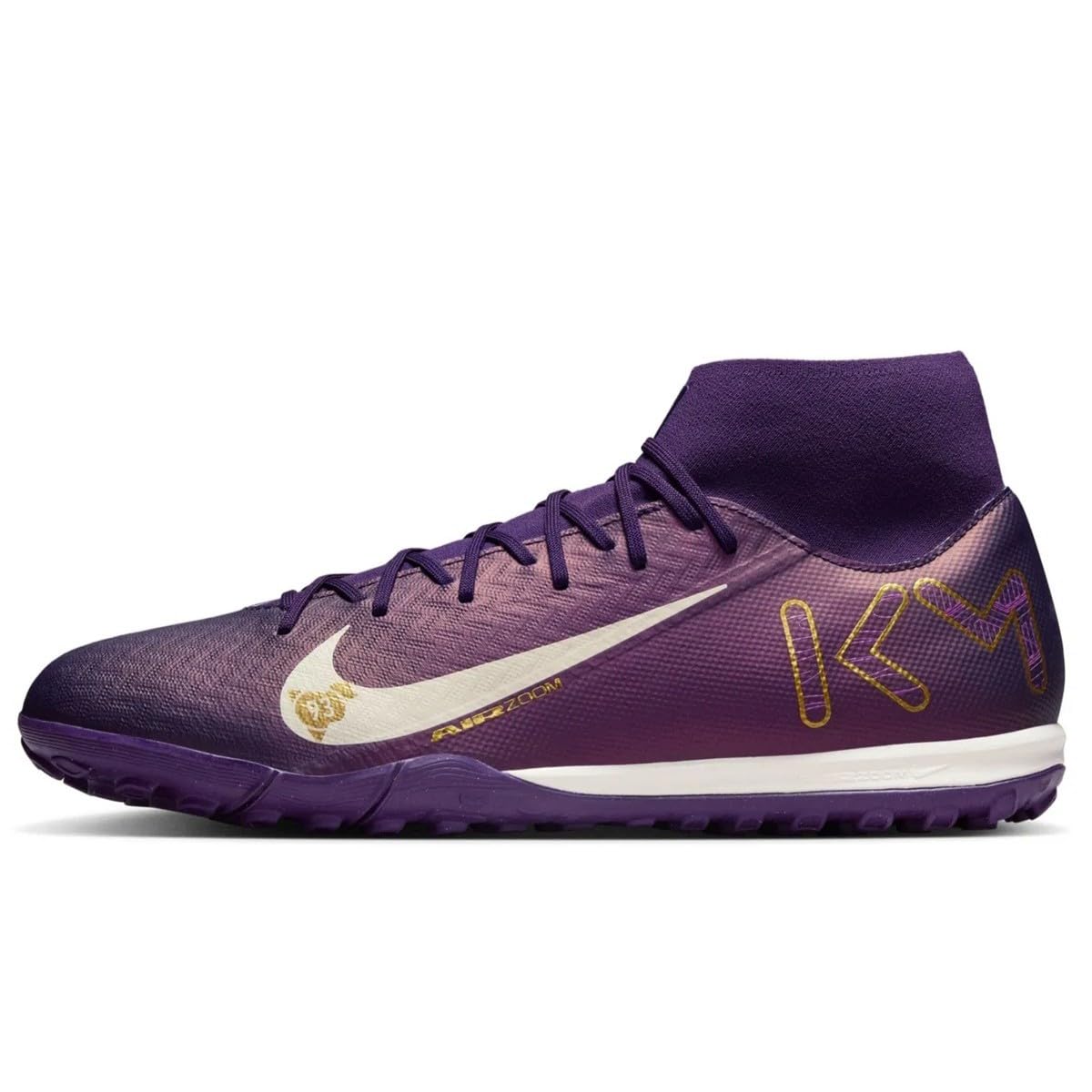 Nike Mercurial Superfly 10 Academy Kylian Mbappe TF High-Top Soccer Shoes (FQ8333-500, Grand Purple/Pale Ivory) Size 9.5