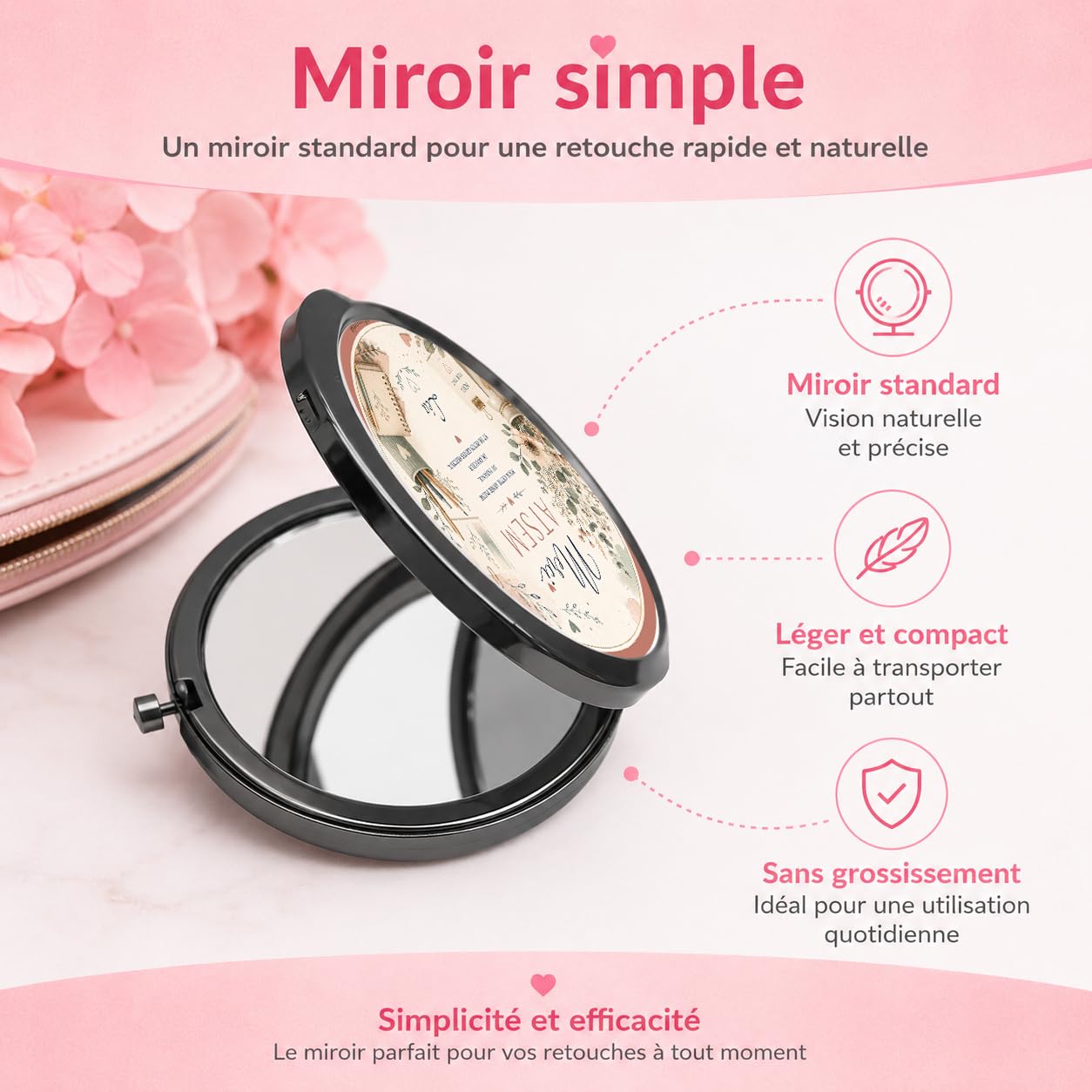 Miroir de Poche Merci ATSEM Personnalisé – Cadeau ATSEM Fin d'Année Scolaire avec Prénom – Cadeau Assistante Maternelle Élégant et Utile – Miroir Compact Femme