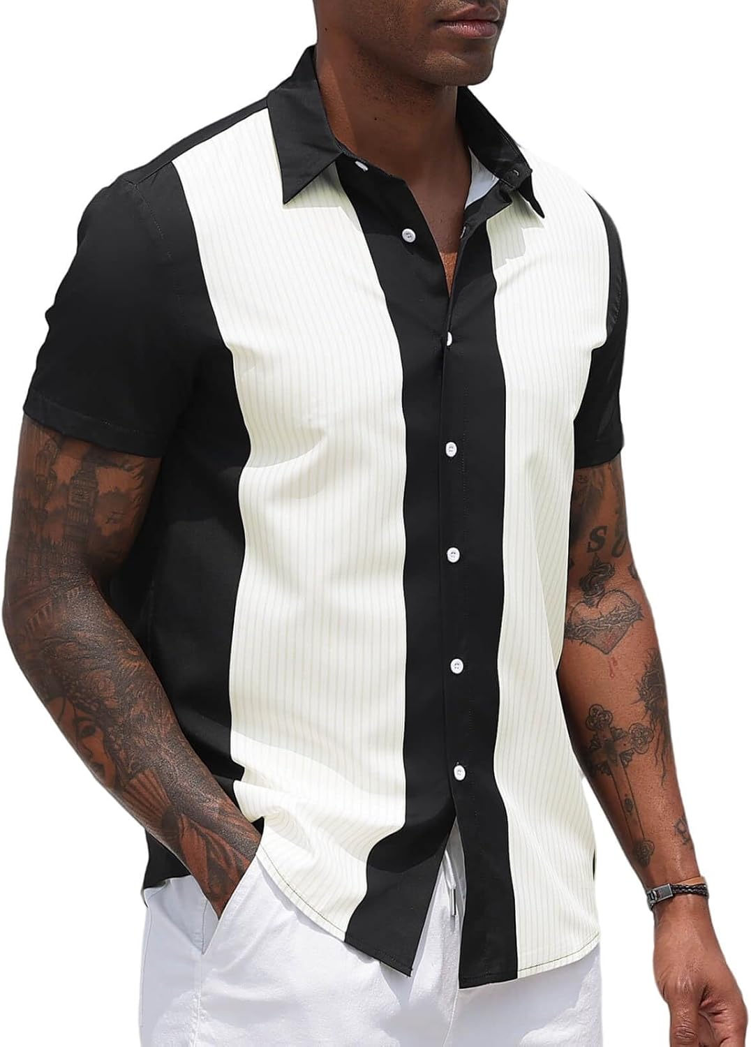 Aiyino Men's Vintage Bowling Shirt Summer Hawaiian Shirt Retro Button Down Short Sleeve Casual Beach Shirt