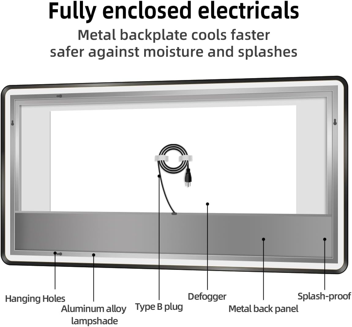 24" x 36" Black LED Bathroom Mirror with Lights, Lighted Vanity Mirror with Anti-Fog, 3-Color Stepless Dimmable, Memory, Shatterproof, UL-Listed, Wall Backlit Mirror (Horizontal/Vertical)