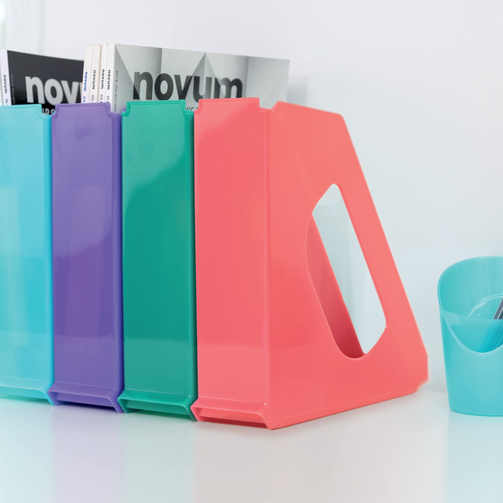 Esselte Zeitschriftenordner, 10er Pack, A4-Papierablage für Dokumente, Kataloge und Broschüren, Für Zuhause/Büro, Zur Schreibtischorganisation, Colour'Breeze Serie, Koralle, 628455