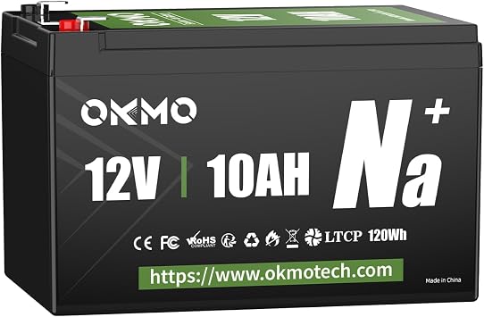 OKMO Sodium-Ion Battery 12V 10A, Rechargeable Na-Ion Battery Lightweight & Safe Energy Storage for Kayak Fish Finder, Solar, Marine, Small UPS and More