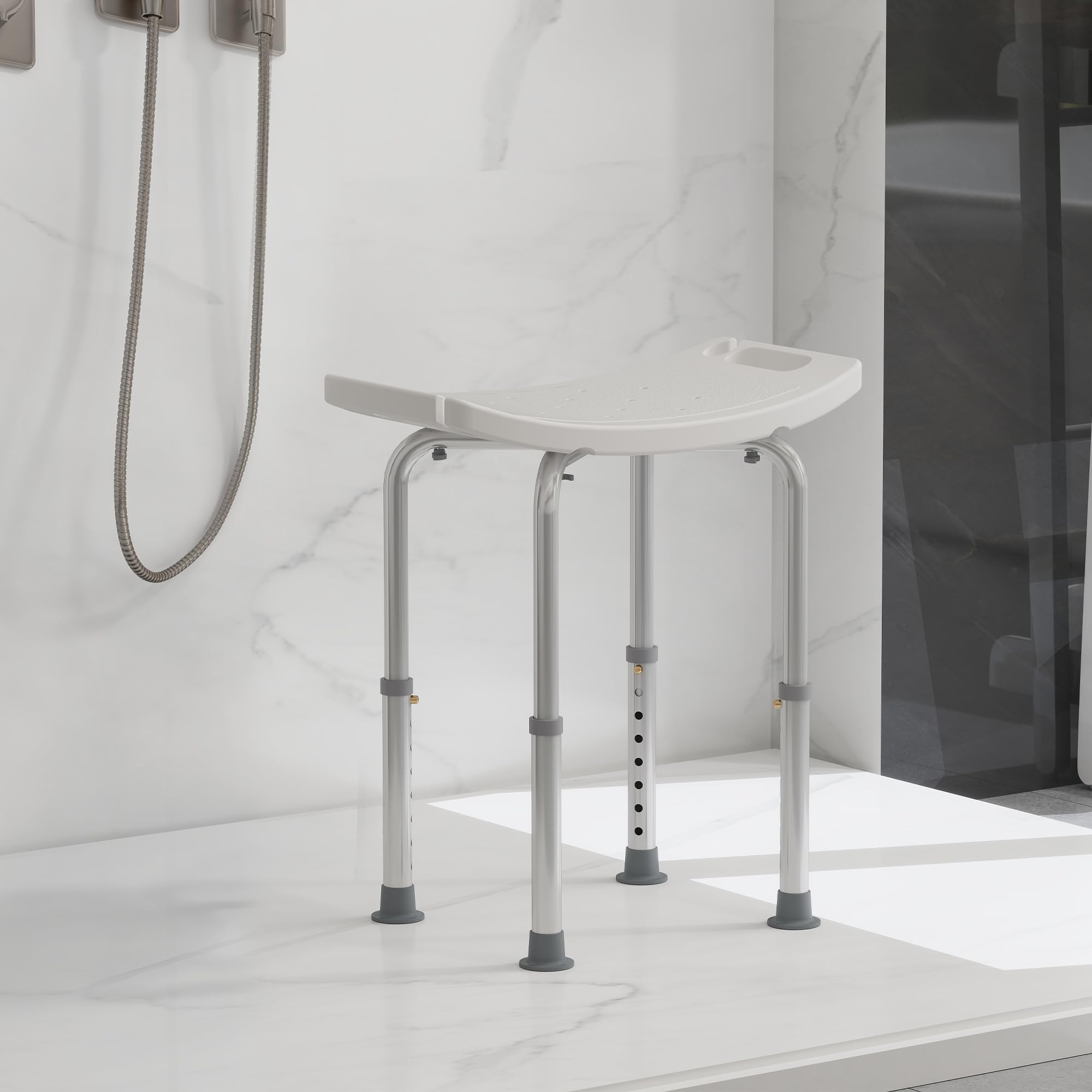 HOMCOM Sgabello Sedile Sedia per Doccia Bagno, Antiscivolo, Altezza Regolabile