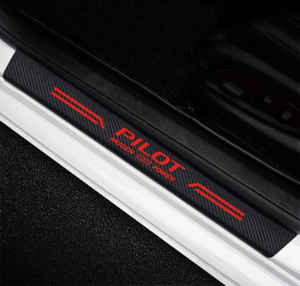 MAXMILO 4Pcs for Honda Pilot Door Sill Protector Reflective 4D Carbon Fiber Leather Sticker Decoration Door Entry Guard Door Sill Scuff Plate Stickers Auto Accessories for Honda Pilot (Red)