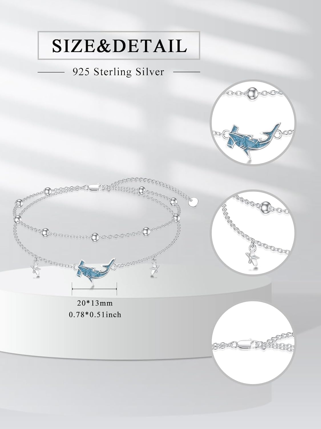 Womens Anklet Sterling Silver Layered Chain Anklets Adjustable Foot Jewelry Gifts for Women 9+2 inch