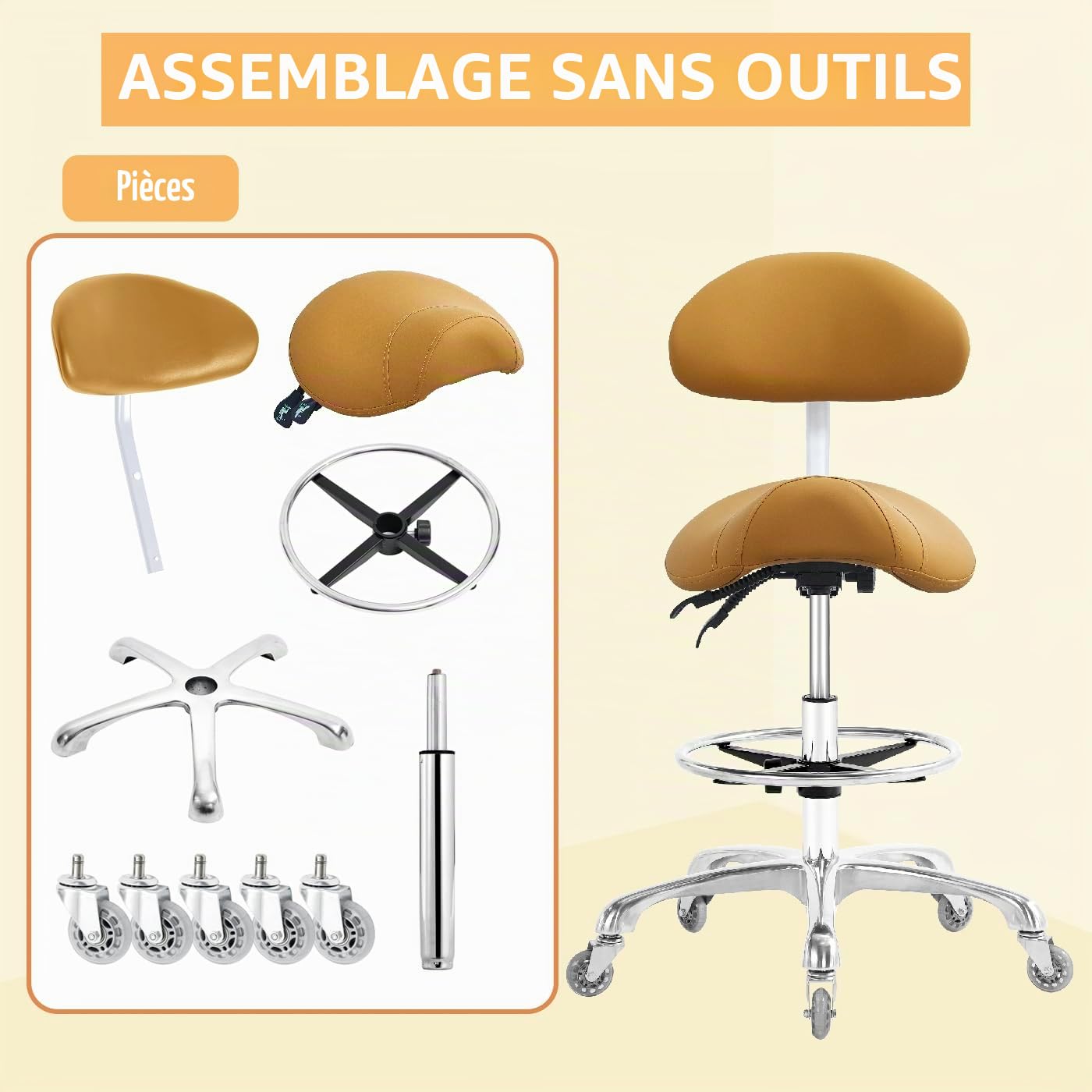 Tabouret de selle hydraulique pivotant réglable 158,8 kg support dorsal repose-pieds salon spa beauté massage clinique dentaire