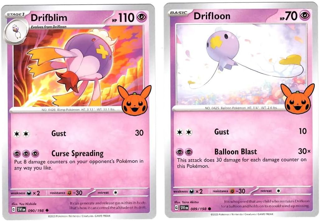Pokemon Drifblim & Drifloon - 090/198 - Pokemon Trick or Trade 2023 Single Card - Mint Condition - Pink - Halloween Stamp Exclusive