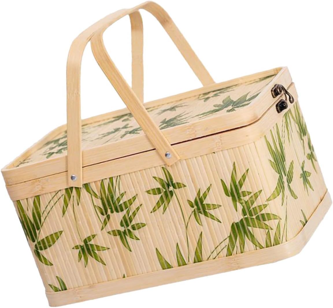 VICASKY Woven Picnic Basket Lid and Handle for Outdoor Adventures Storage Hamper for Fruits and Home Organization