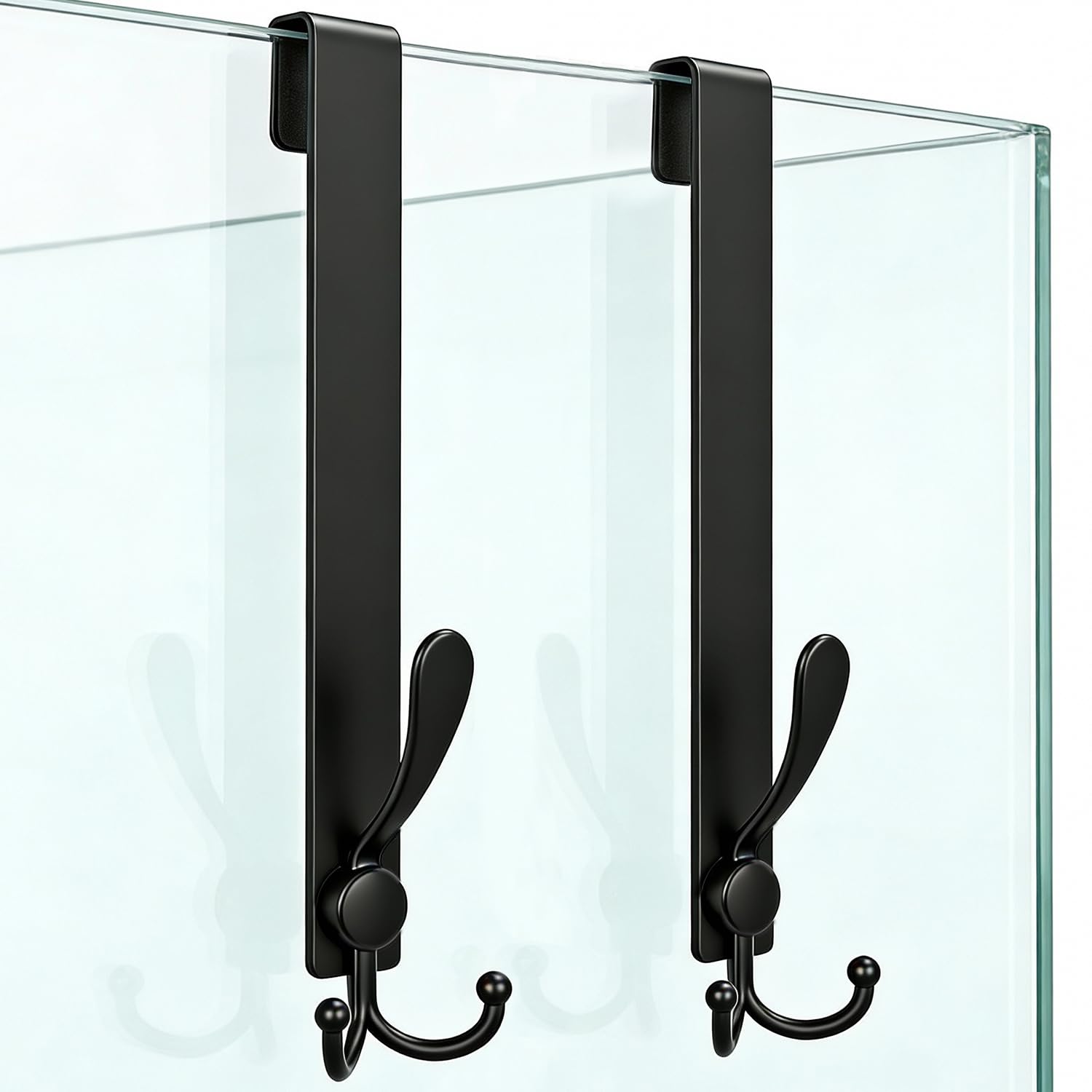 2 Pack Black Shower Door Hooks, 12 Inch Extended Stainless Steel Towel Hooks, for Bathroom Frameless Glass Shower Door