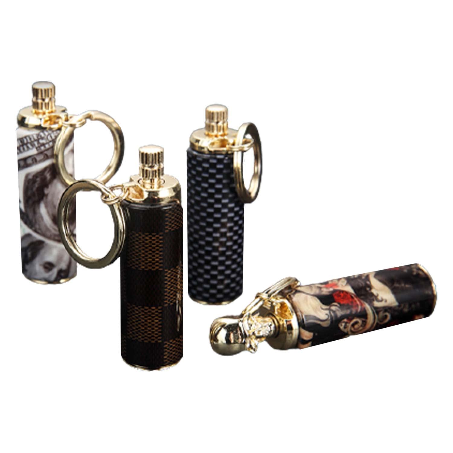 4PCS Metal Match Briquet Portable Keychain Kérosène Briquet Rechargeable pour Extérieur Camping Randonnée, Idées Cadeaux Homme