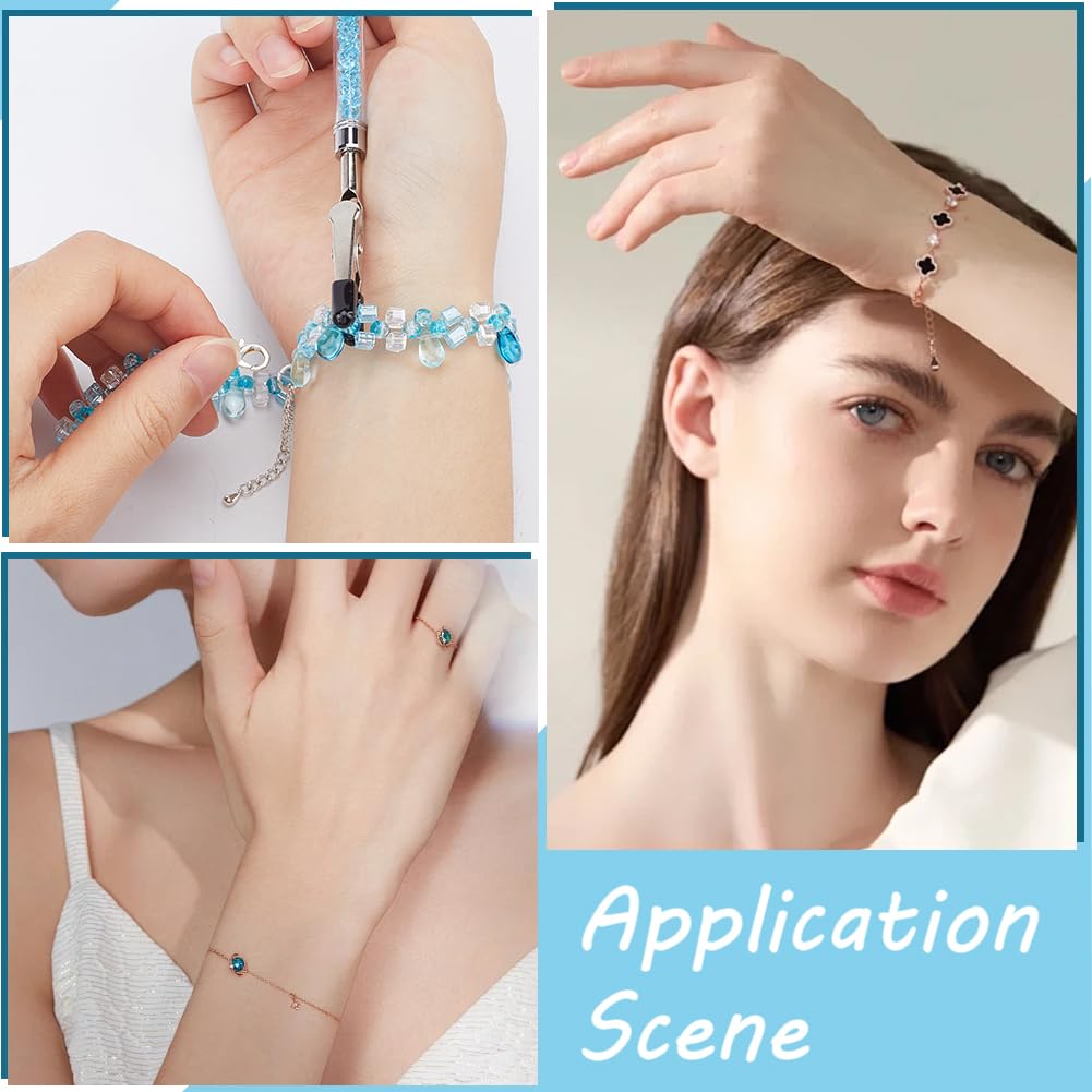 SUNNYCLUE 1 Caja de 2 Piezas de Herramientas de Ayuda para Pulseras Clip de Metal Cierre de Pulsera Piedras Azules Y Blancas Colorido Ligero Portátil de Plástico Clips de Ayuda para el Uso de
