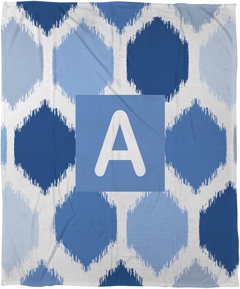 Manual Woodworkers & Weavers Coral Fleece Throw, 60 by 80-Inch, Monogrammed Letter A, Blue Batik