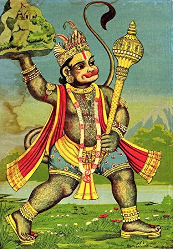Image of Tallenge - Hanuman Fetches the Herb-bearing Mountain - Raja Ravi Varma Mythology Collection - Large Canvas - Unframed (21 x 30 inches)