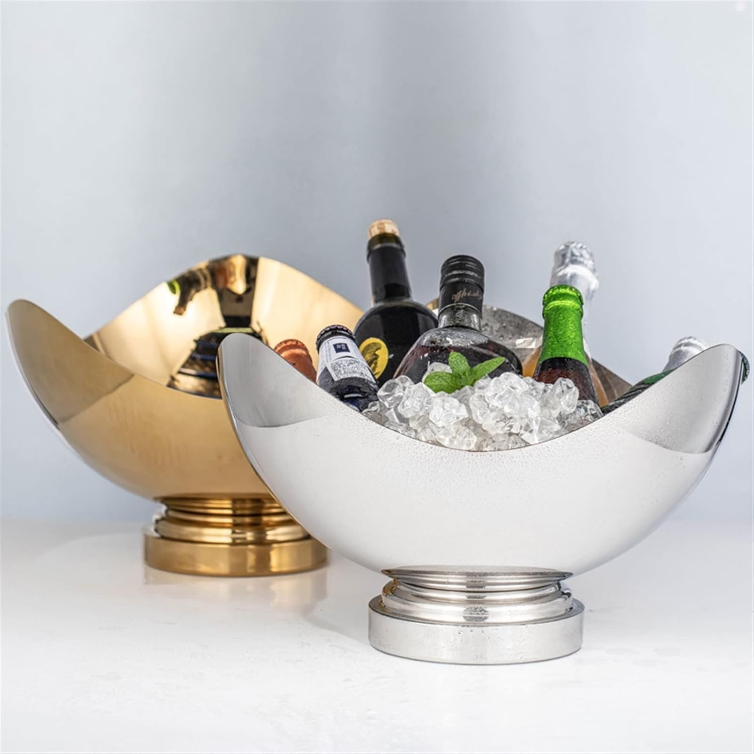 Cubitera Botella Vino Cubo de Hielo de Acero Inoxidable con Base Estable de Forma Irregular Summer Champagne Cuenca de champán Gran Capacidad Recipiente de Hielo